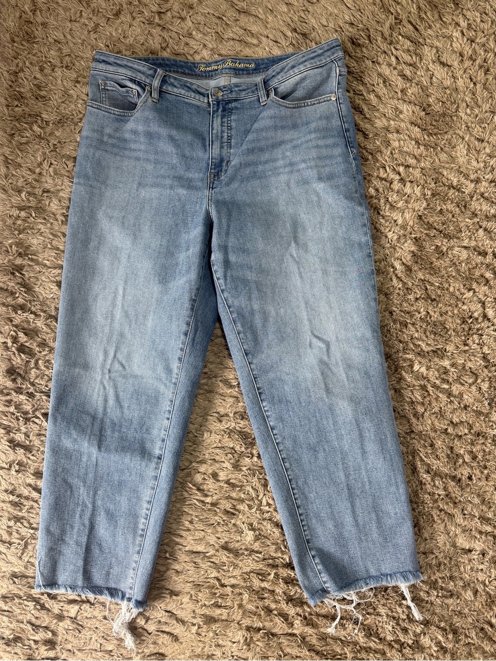 Tommy Bahama Light Wash Cropped Jeans with Frayed Hem